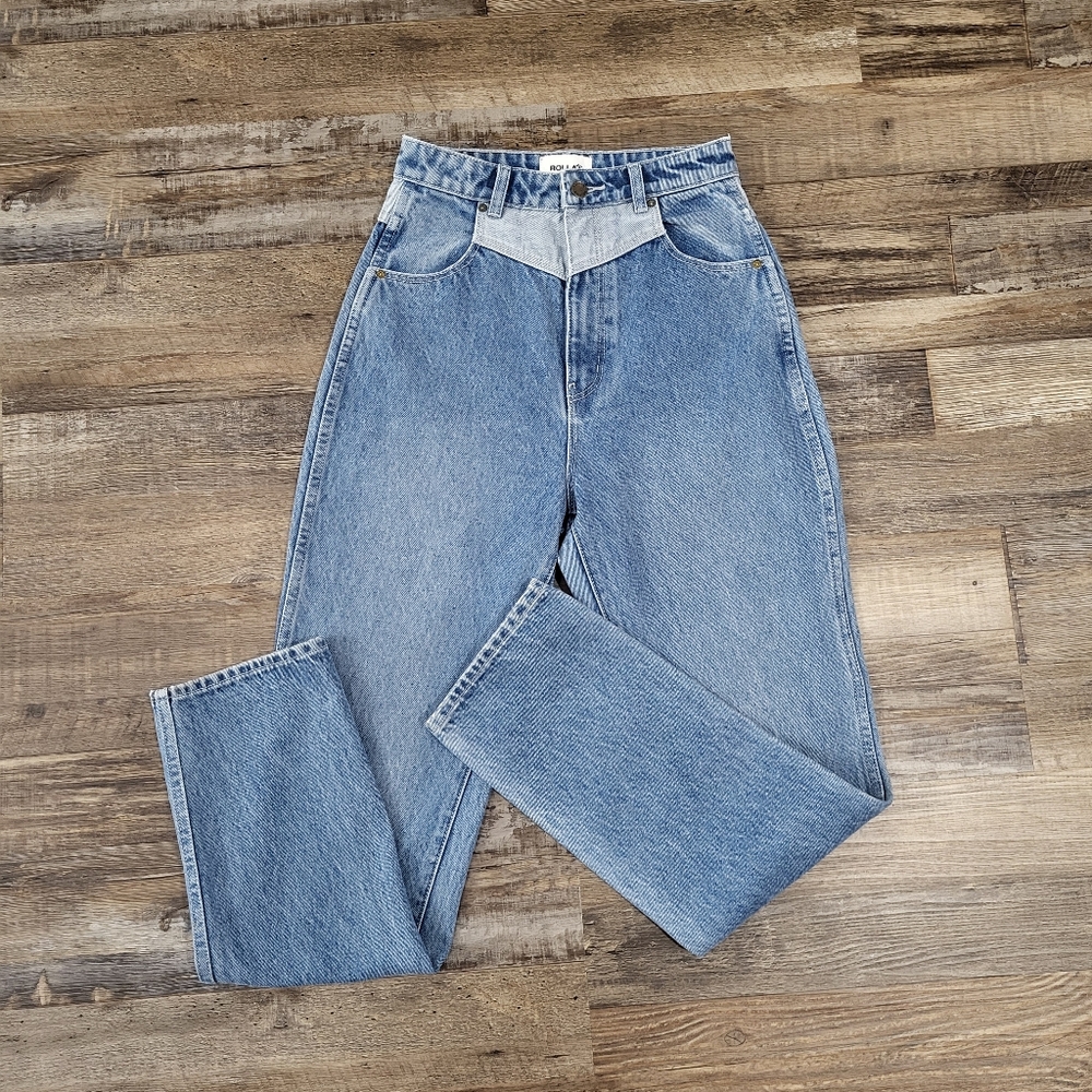 Rollas Dusters Jeans 26 High Rise Straight Leg Western Yoke Denim
